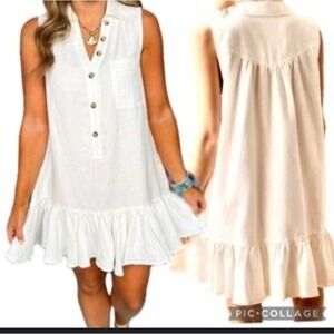 Fate dress size L white with pockets on the sides linen